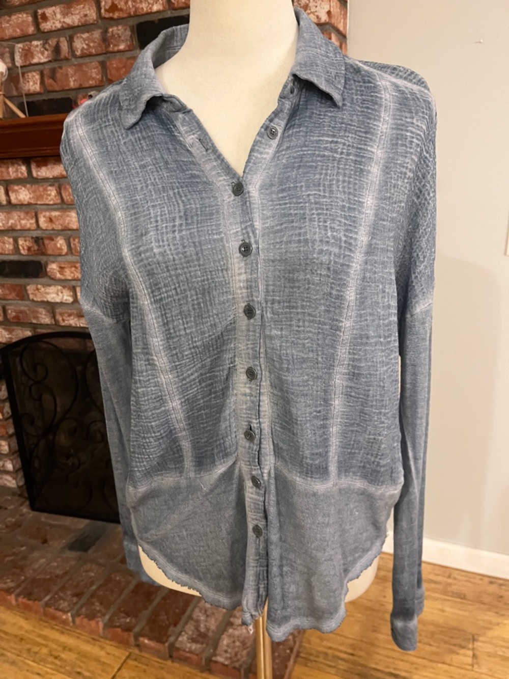 We The Free Blue Washed Button-Down Shirt